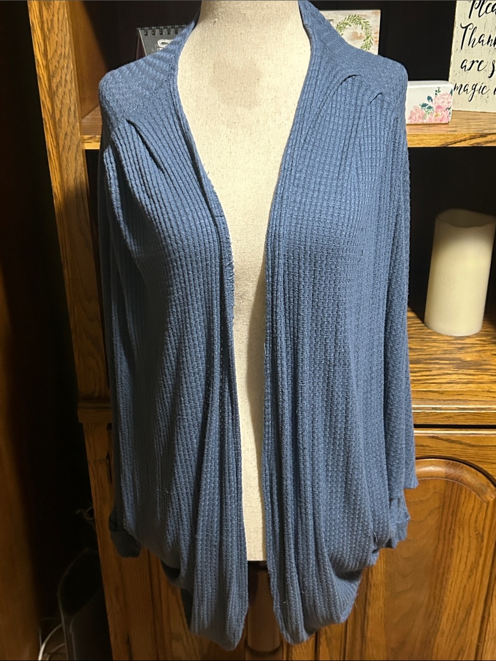 Women's Open-Front Ribbed Cardigan Sweater - Slate Blue Large